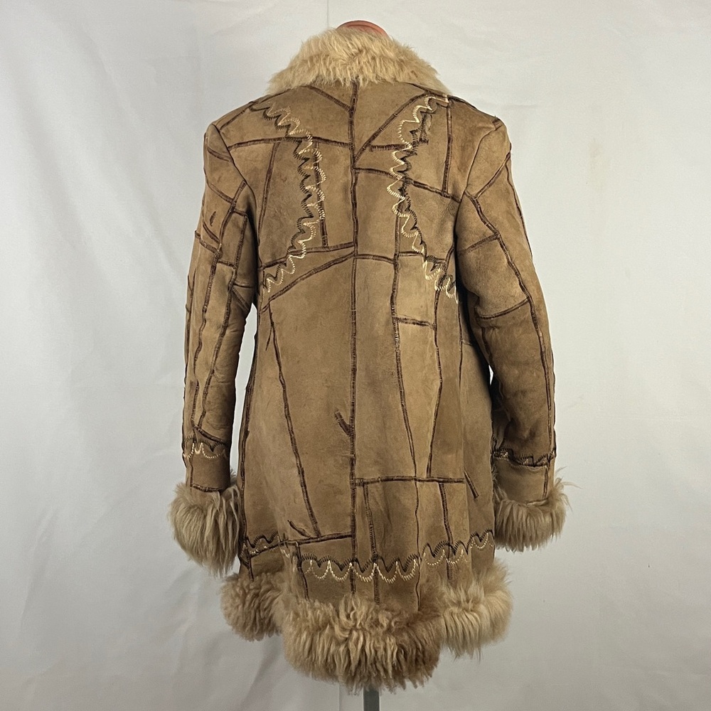 Y2K Shearling Pachwork Embroidered Pennylane Coat XS-S - Picture 3 of 13
